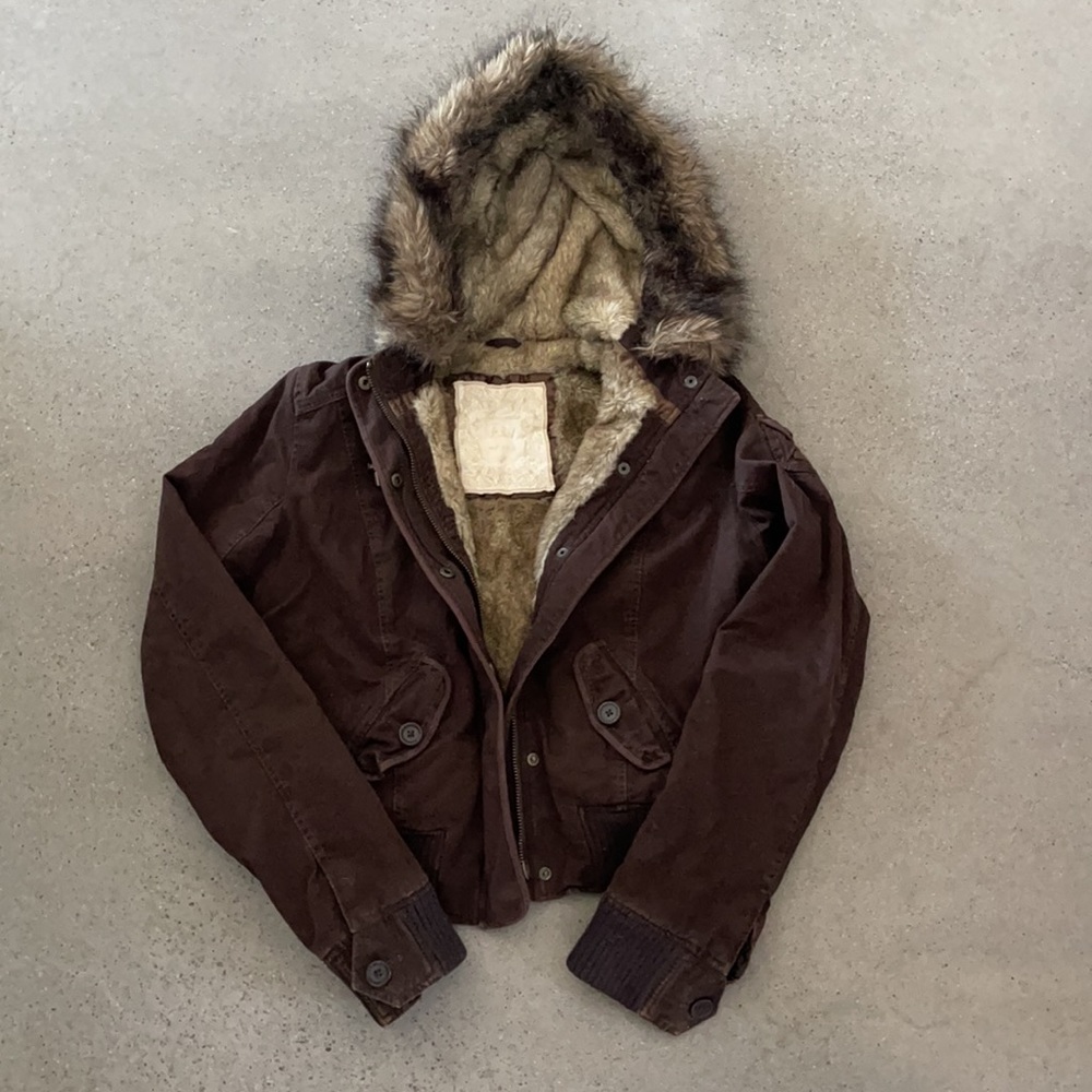 Faux Fur Lined Jacket A&F Size L